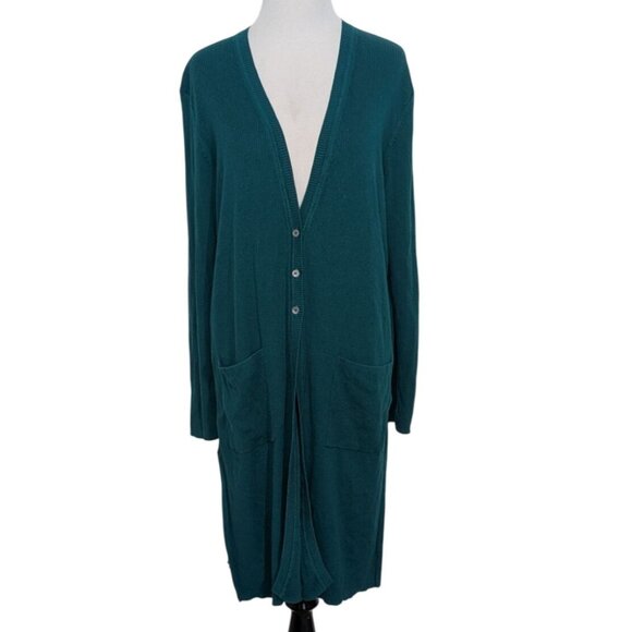 J Jill Duster Cardigan Womens Size Medium Green Knit Long Sleeve Sweater - Picture 1 of 9